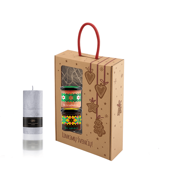 Kalėdinė medaus skanėstų ir žvakės dovanėlė