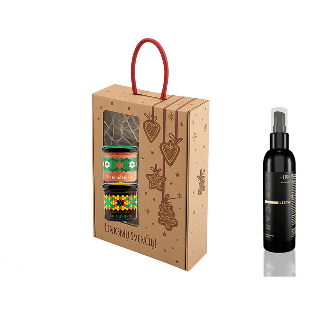 Kalėdinė medaus skanėstų ir purškiamo automobilio kvapo dovanėlė